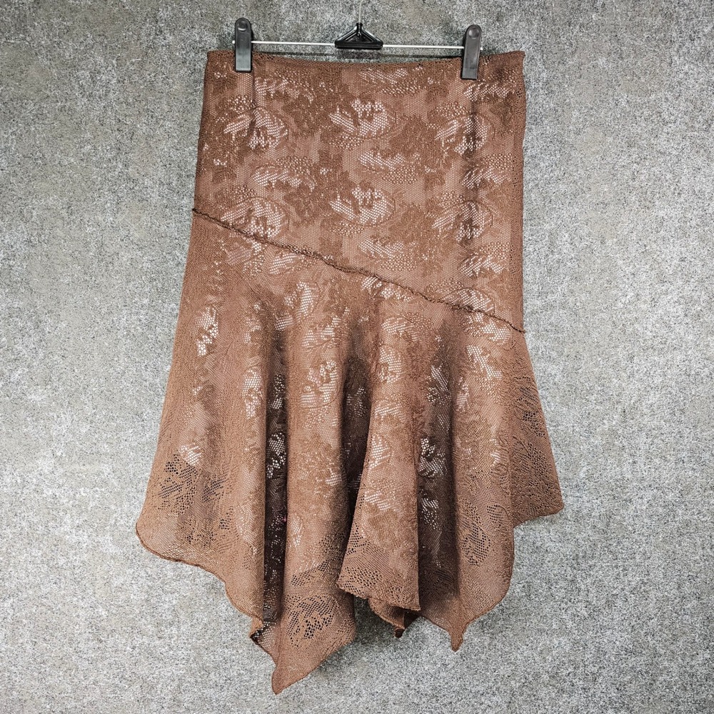 Cato Asymmetrical Handkerchief-Hem Lace Skirt, Brown over Pink, Girls XL